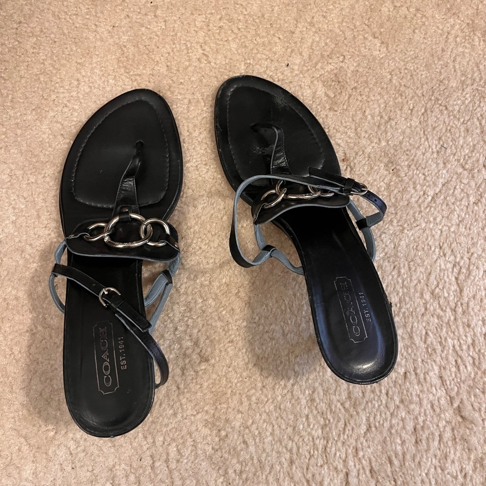 Vintage Coach Black Leather Strappy Sandals